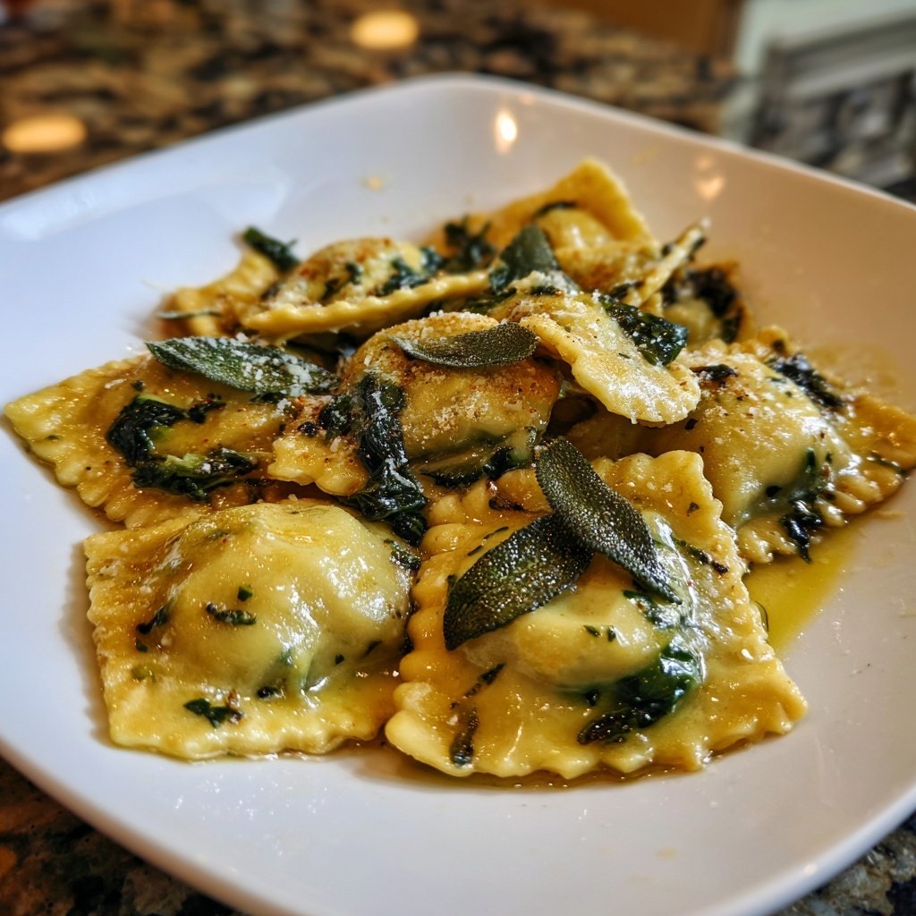Ravioli mit Spinat und Butter-Salbei-Sauce
