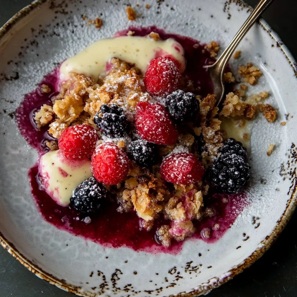 Weihnachtliches Beeren-Crumble mit Vanillesauce