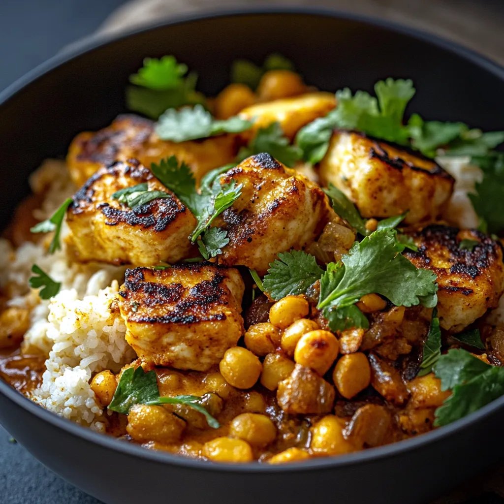 Honig-Curry-Röstblumenkohl mit Gegrilltem Halloumi und Knusprigen Kichererbsen