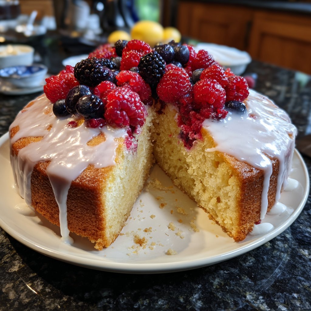 Zitronenkuchen mit Beeren